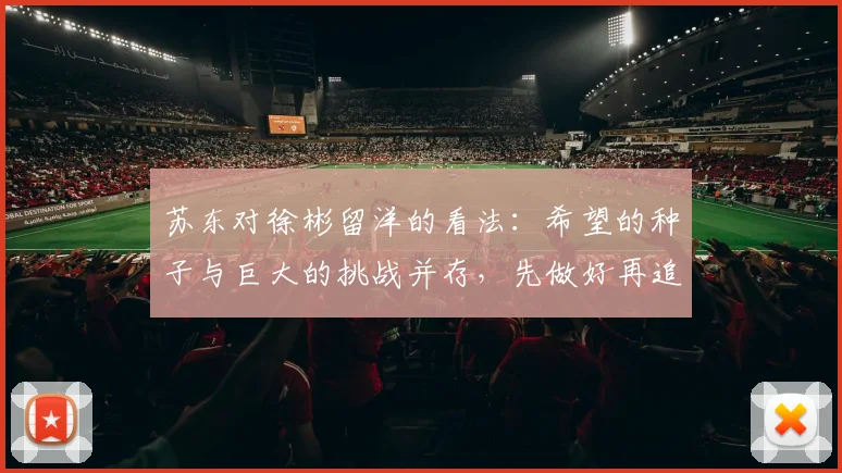 苏东对徐彬留洋的看法：希望的种子与巨大的挑战并存，先做好再追求完美